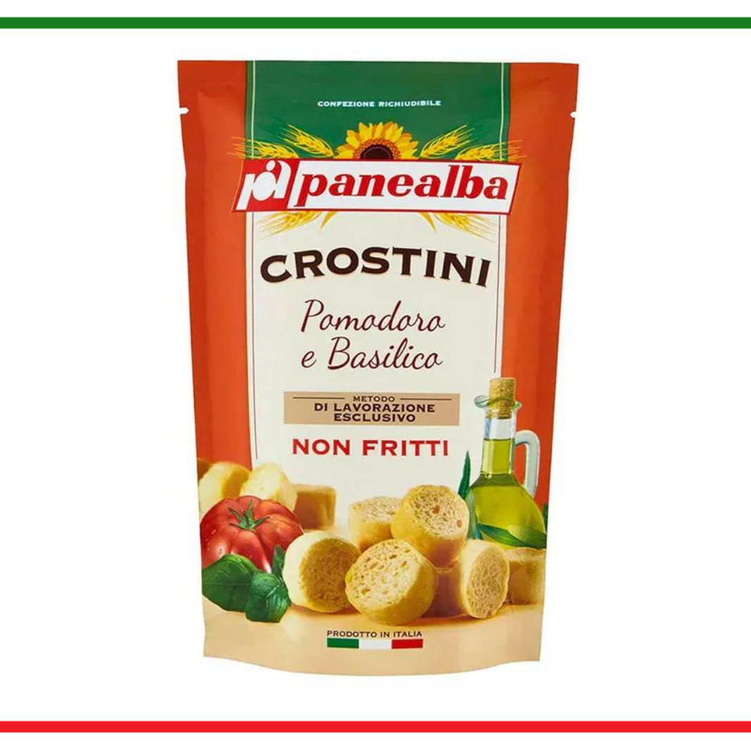 Crostini di Panalba con pomodorini e basilico 100g