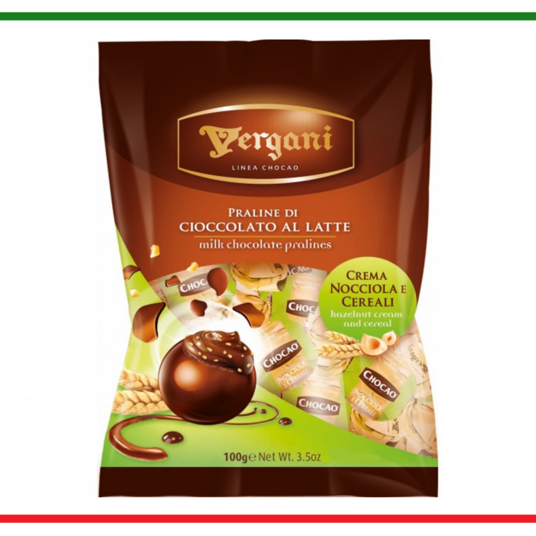Vergani praline de ciocolata cu crema de alune si cereale 100g