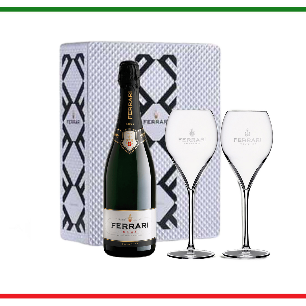 Ferrari Brut DOC vin spumant cutie cu 2 pahare 750ml