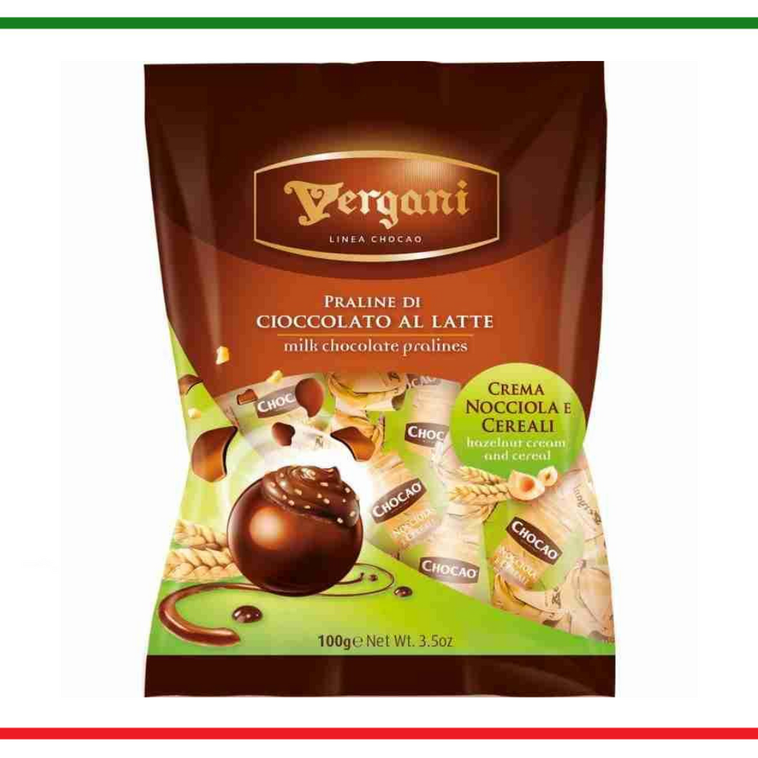 Vergani Praline de ciocolata umplute cu crema de alune si cereale 100g