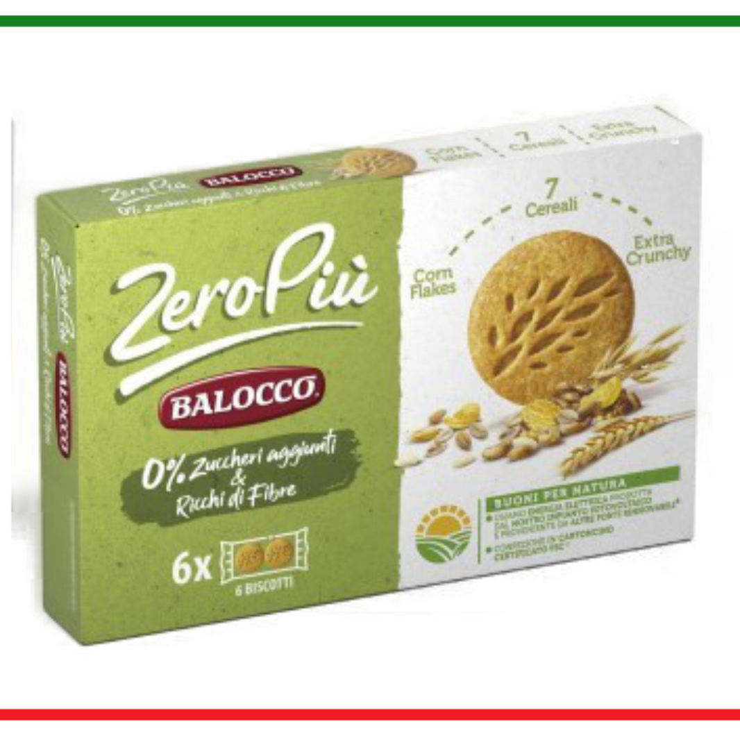 Balocco Zeropiu biscuiti fara zahar 7 Cereale și fulgi de porumb 230g 6buc